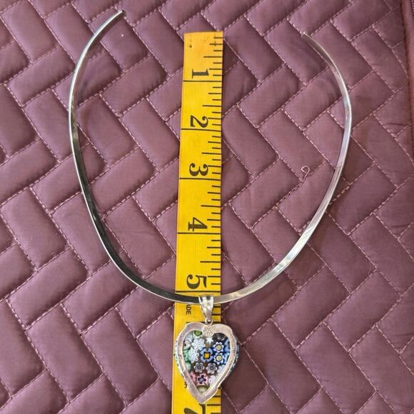 Vintage 925 Millefiori Heart Pendant Necklace Sterling Italy Glass Alan K Signed - Picture 7 of 15